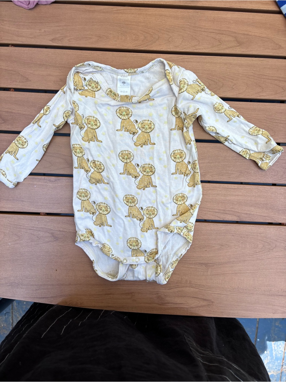 kate quinn Yellow and White Lion Print Long-Sleeve Bodysuit
